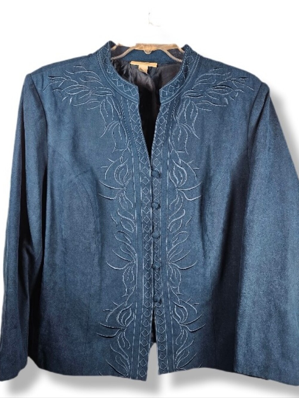 DressBarn 22/24W Faux Suede Asian Inspired Embroidered Dress Jacket Professional